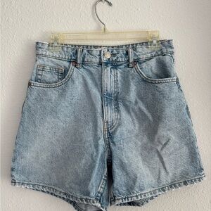 Zara Blue Jean Mom Shorts High-Waisted